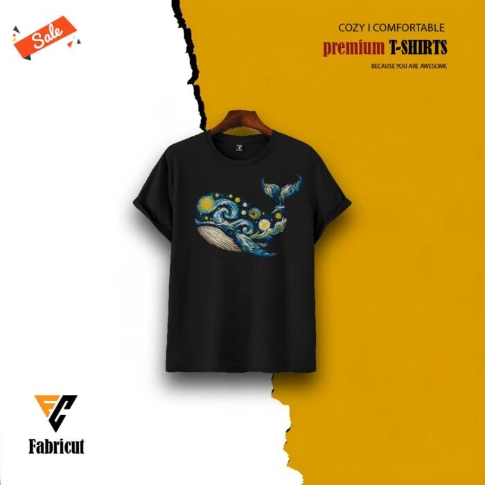 Premium Quality Basic T-shirt-Starry Night Blue whale - Image 1